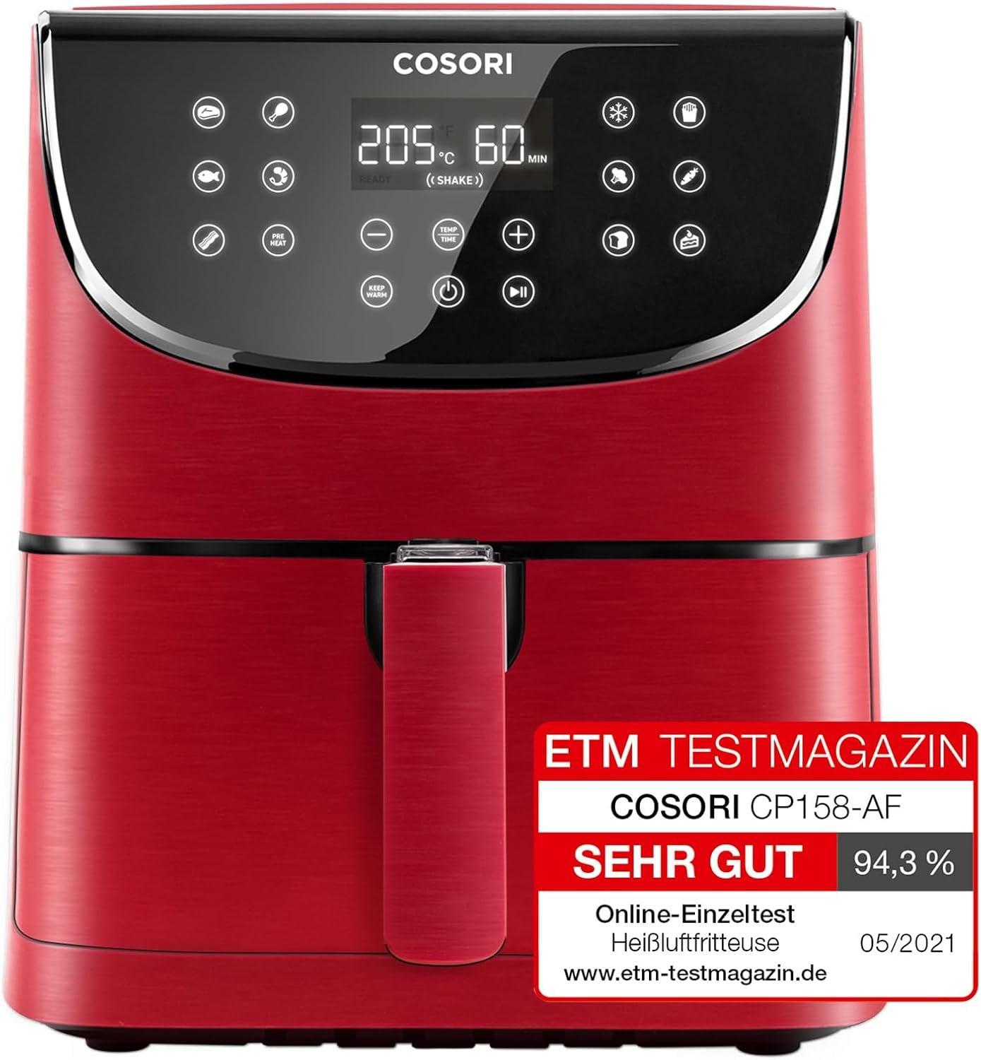 COSORI Freidora de Aire Caliente Airfryer, Freidora de Aire 12 en 1 XXL 6.2L, Freidora de Aire Caliente con Ventana de Vista y Recordatorio de Revolver, 80 Recetas Electrodomésticos Naty Shop Red 5.5L Premium