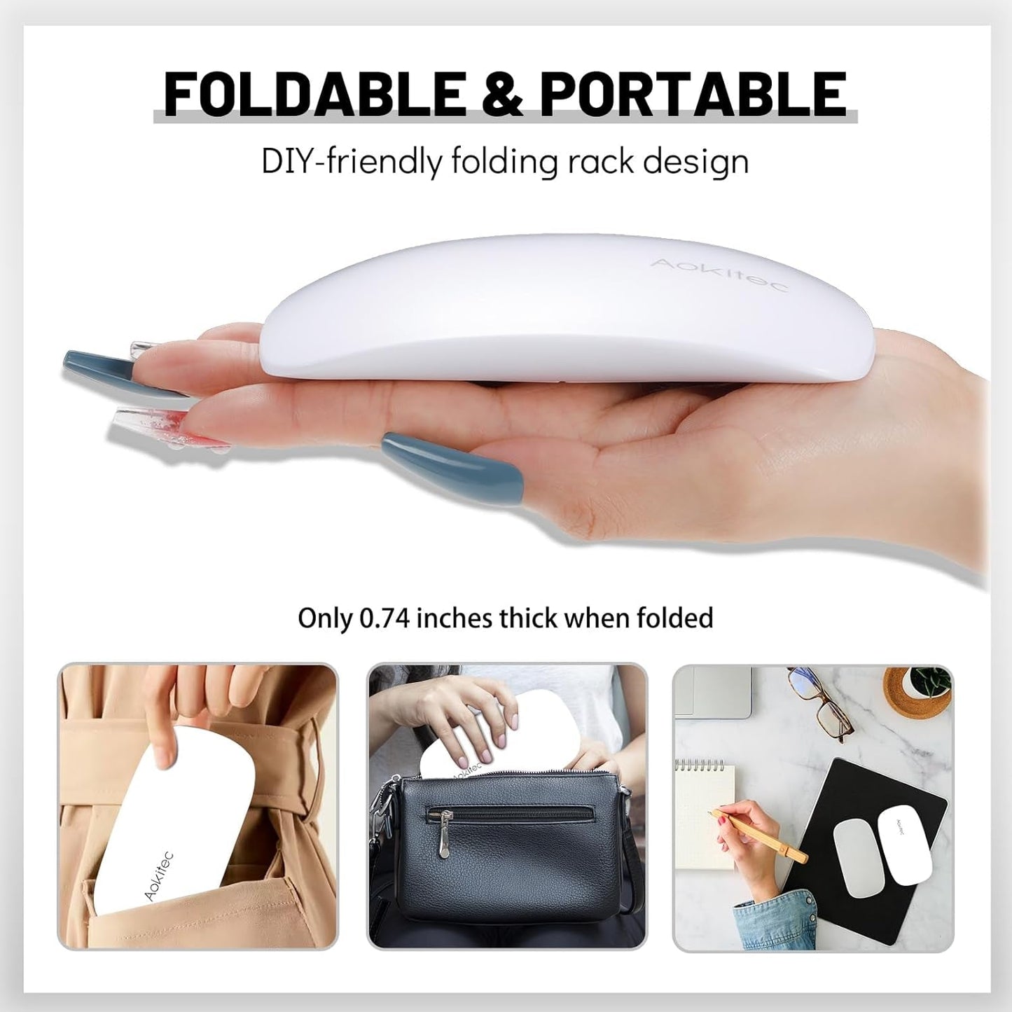 Aokitec Mini lámpara UV LED, lámpara de uñas de gel UV, secador de uñas portátil para todo tipo de esmalte de uñas de gel, herramienta de curado en forma de ratón, compacto, ligero con cable USB (blanco)