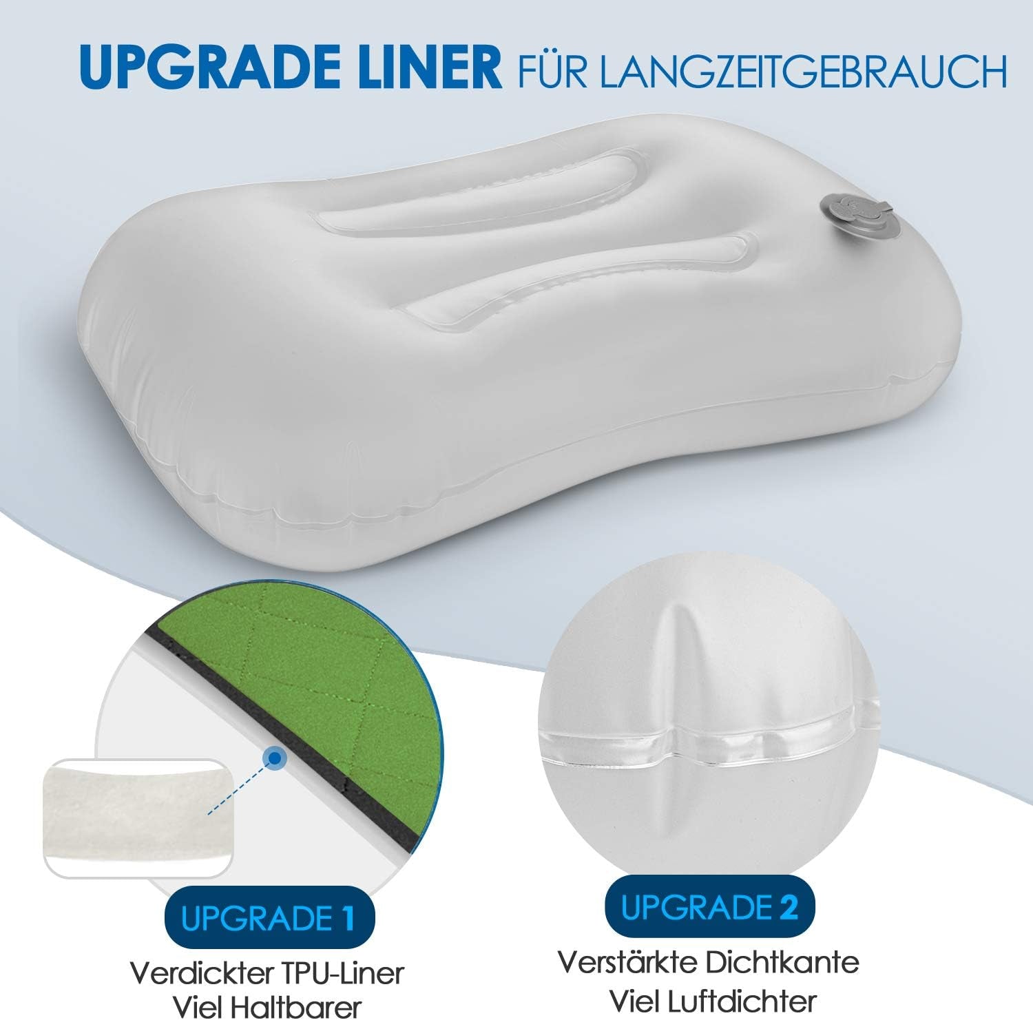 HIKENTURE Almohada Inflable para Camping/Viaje con Funda de Almohada Extraíble, Almohada Ergonómica, Cómoda Almohada para el Cuello para Viajes/Exteriores, Almohada Inflable para el Cuello de Viaje (Verde)... Almohadas Ortopédicas Cervicales Naty Shop