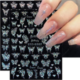 6 Blatt Schmetterling Nagelsticker Selbstklebend Laser Silber Schmetterlings Nagelaufkleber 3D Aurora Silber Schwarz Schmetterlinge Nagel Pegatinas Frühling Nageldesign Nail Sticker Nail Art Zubehör