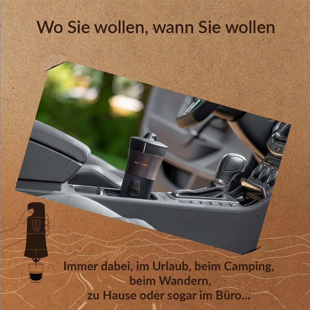 Handpresso - Handcoffee Auto 21000 | Máquina de café expreso para automóvil de 12 V - Máquina de café expreso de 12 voltios para automóviles | Cafetera espresso Senseo Pad para coches - Cafetera espresso de viaje de 12 V | Cafetera espresso de 12 voltios para autocaravanas