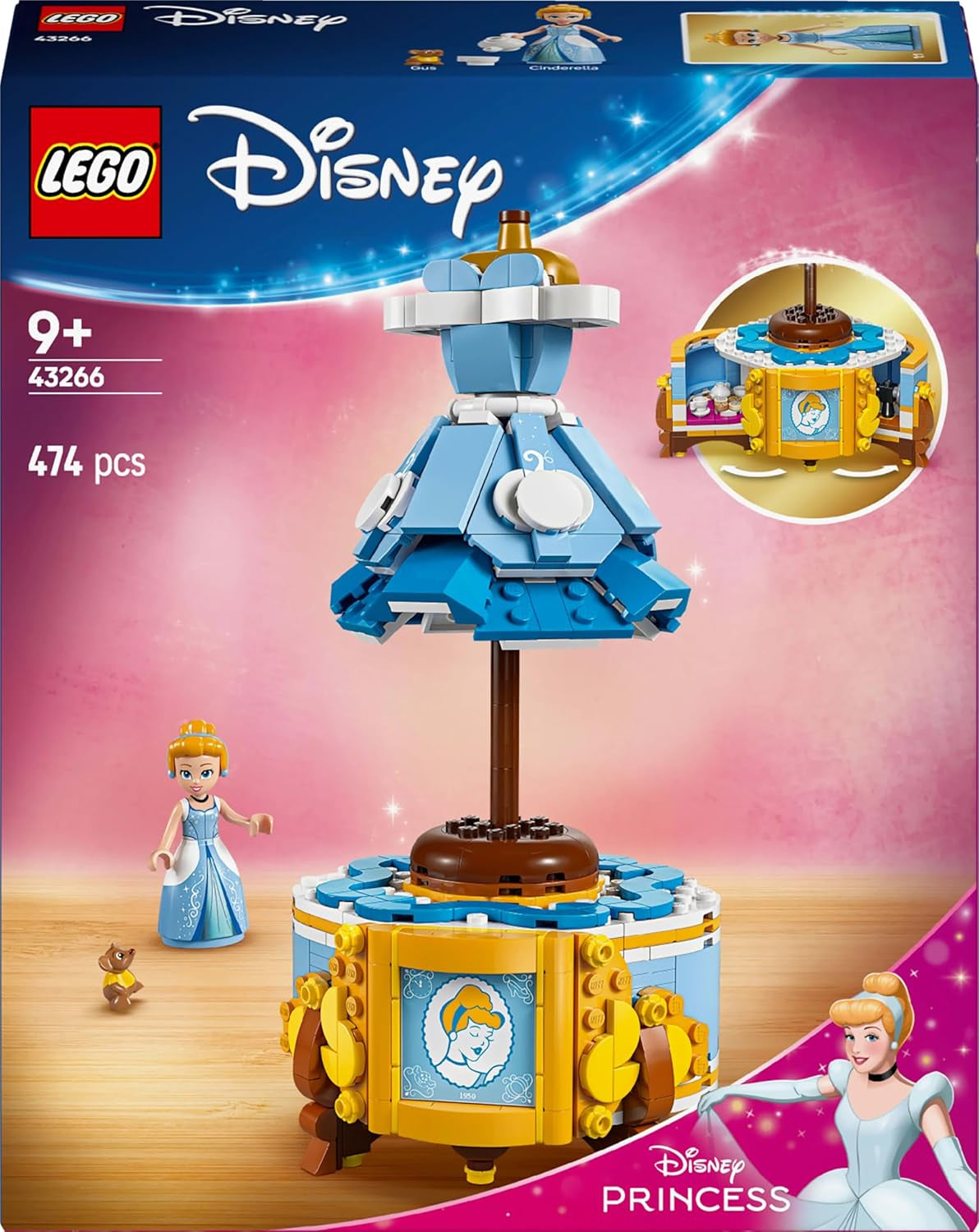LEGO Ç€ Vestido de Cenicienta de Disney Princess, juguete para niños y niñas a partir de 9 años - incluye una percha para vestidos, una minimuñeca de Cenicienta y una figura de ratón - Creative Playset 43266 Juegos de construcción Beuche den LEGO-Store