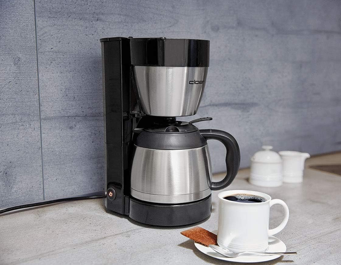 Cloer 5009 Cafetera espresso con filtro Keep Warm para hasta 8 tazas, 800 W, con jarra aislada de acero inoxidable, taza de filtro 1x4, color negro