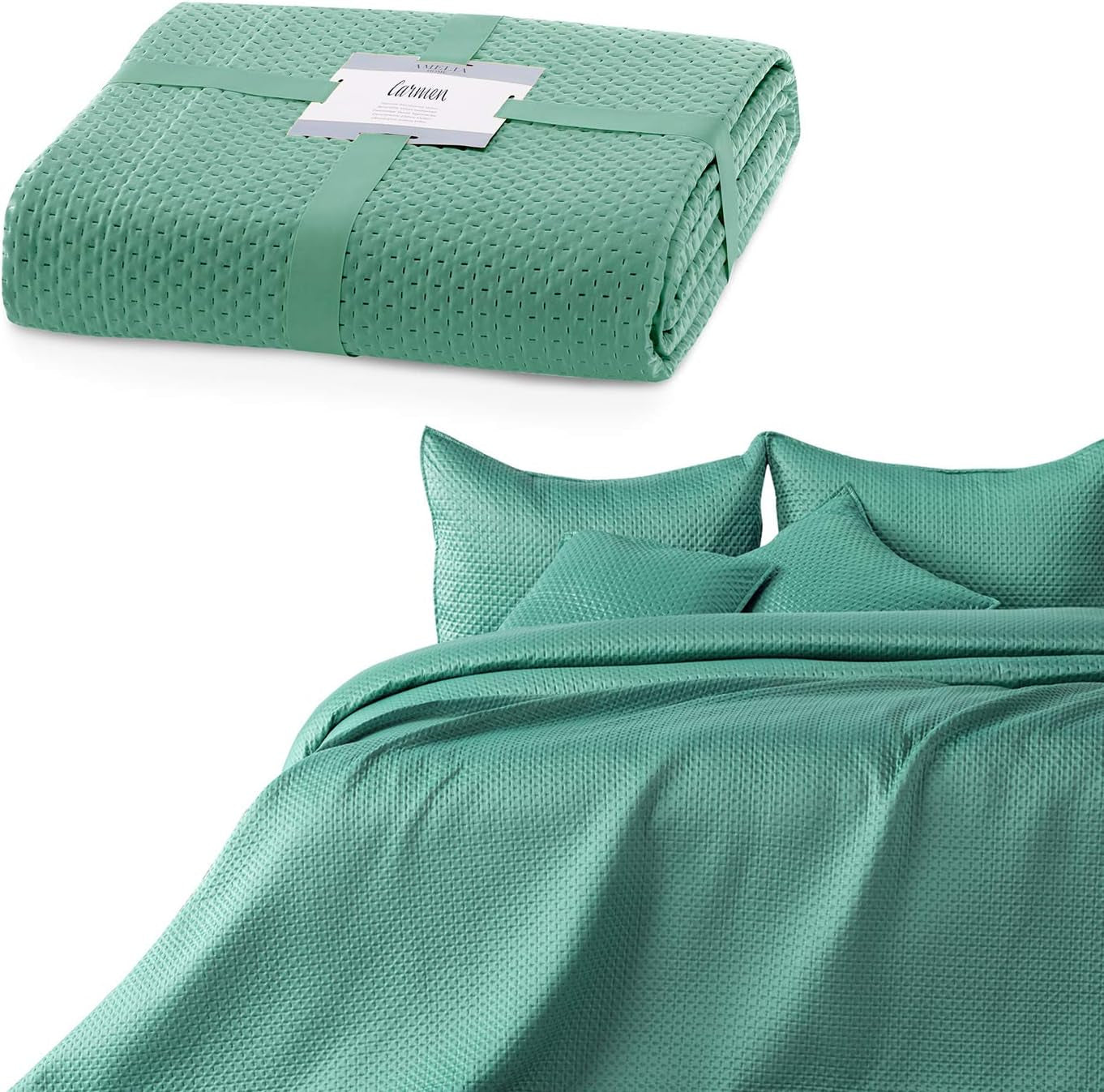 Ameliahome Colcha 200X220 Cm Colcha verde oscuro con dos lados en relieve Satén Mate Carmen Camas y Mantas Besuche den AmeliaHome-Store Carmen Verde Pistacho 220X240 Cm