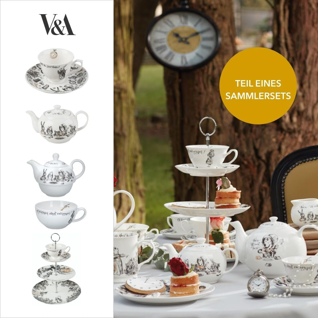 Juego de tetera y tazas Alicia en el País de las Maravillas para 1 persona en caja de regalo, servicio de té de porcelana fina, blanco, 250 ml