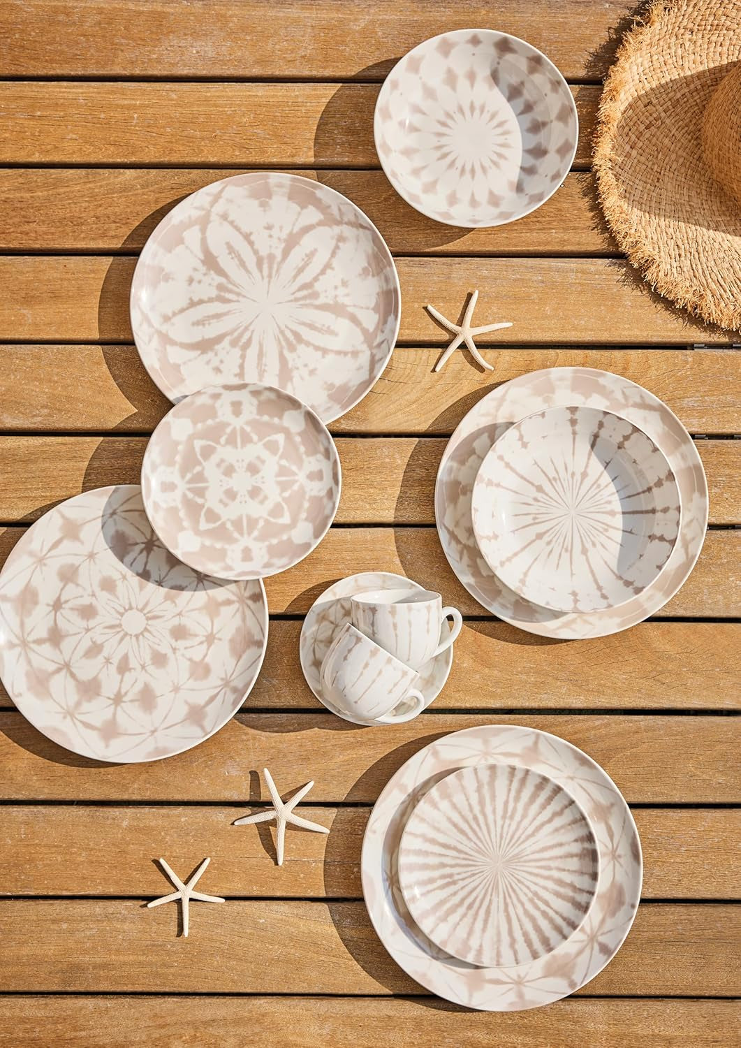 Mallorca, juego de vajilla para 6 personas, 18 piezas, porcelana, beige