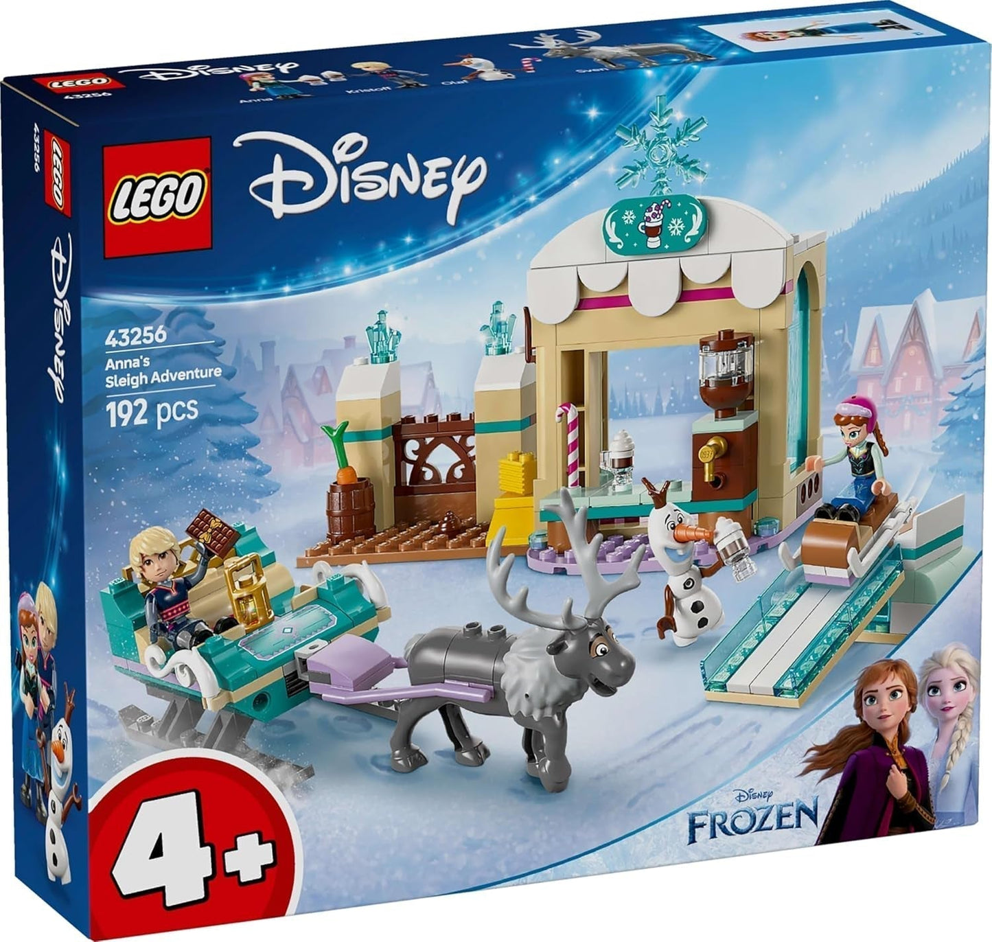 LEGO Ç€ Disney Frozen Anna: Aventura en trineo, juguete de construcción y juego de fantasía, puesto de chocolate con minimuñecas de Anna, Kristoff, Olaf y Sven, juguete de princesa para niñas a partir de 4 años 43256 Sets de construcción Besuche den LEGO-Store