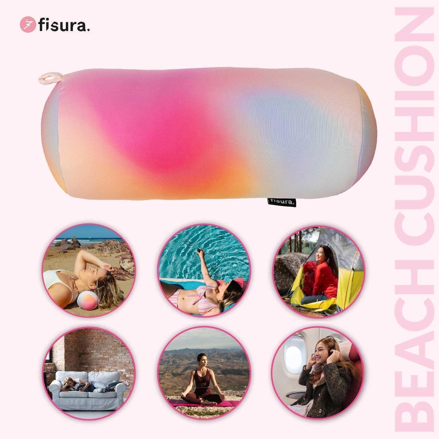 FISURA Almohada De Playa, Color Degradado, 29 X 12 Cm, Almohada De Relajación, Rosa, Almohada De Viaje Original, Almohada De Camping De Poliéster, Sin Montar Naty Shop Almohadas De Viaje