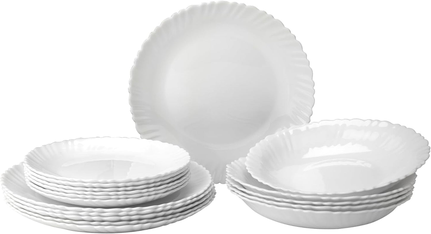 Juego de Vajilla para 6 - 18 Piezas - Juego de Vajilla de Vidrio Opal - Juego de Vajilla Blanca - Juego de Tazones y Platos - Vajilla Moderna - Platos - Servicio de Mesa - Juego de Vajilla para 6