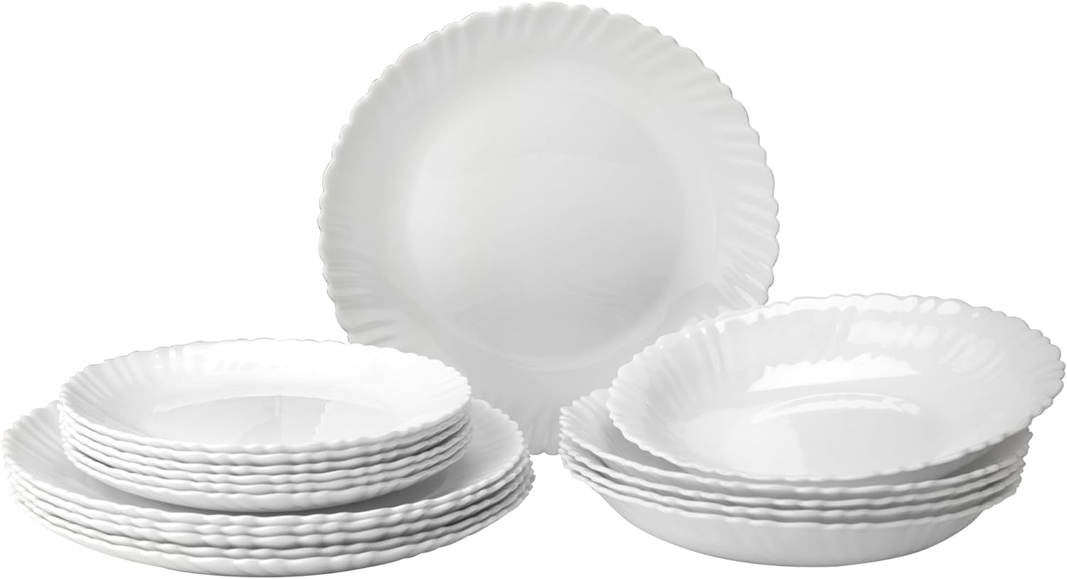 Juego de Vajilla para 6 - 18 Piezas - Juego de Vajilla de Vidrio Opal - Juego de Vajilla Blanca - Juego de Tazones y Platos - Vajilla Moderna - Platos - Servicio de Mesa - Juego de Vajilla para 6