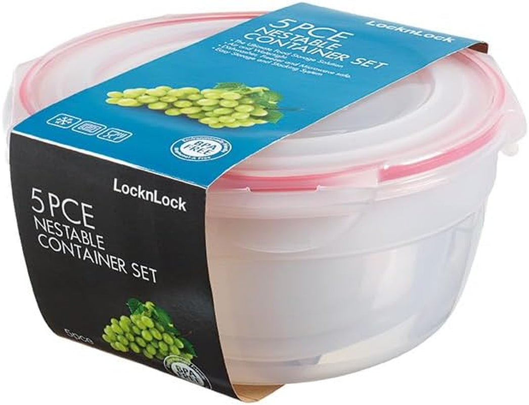 LocknLock PP Classic juego de tarros de almacenamiento de alimentos 5 piezas | 180ml, 350ml, 600ml, 870ml, 3,6L | 100% hermético al aire y al agua | sin BPA | organizador de congeladores y frigoríficos | Apto para lavavajillas y microondas Cajas para guardar alimentos Naty Shop Redondas 5uds. (multicolor)