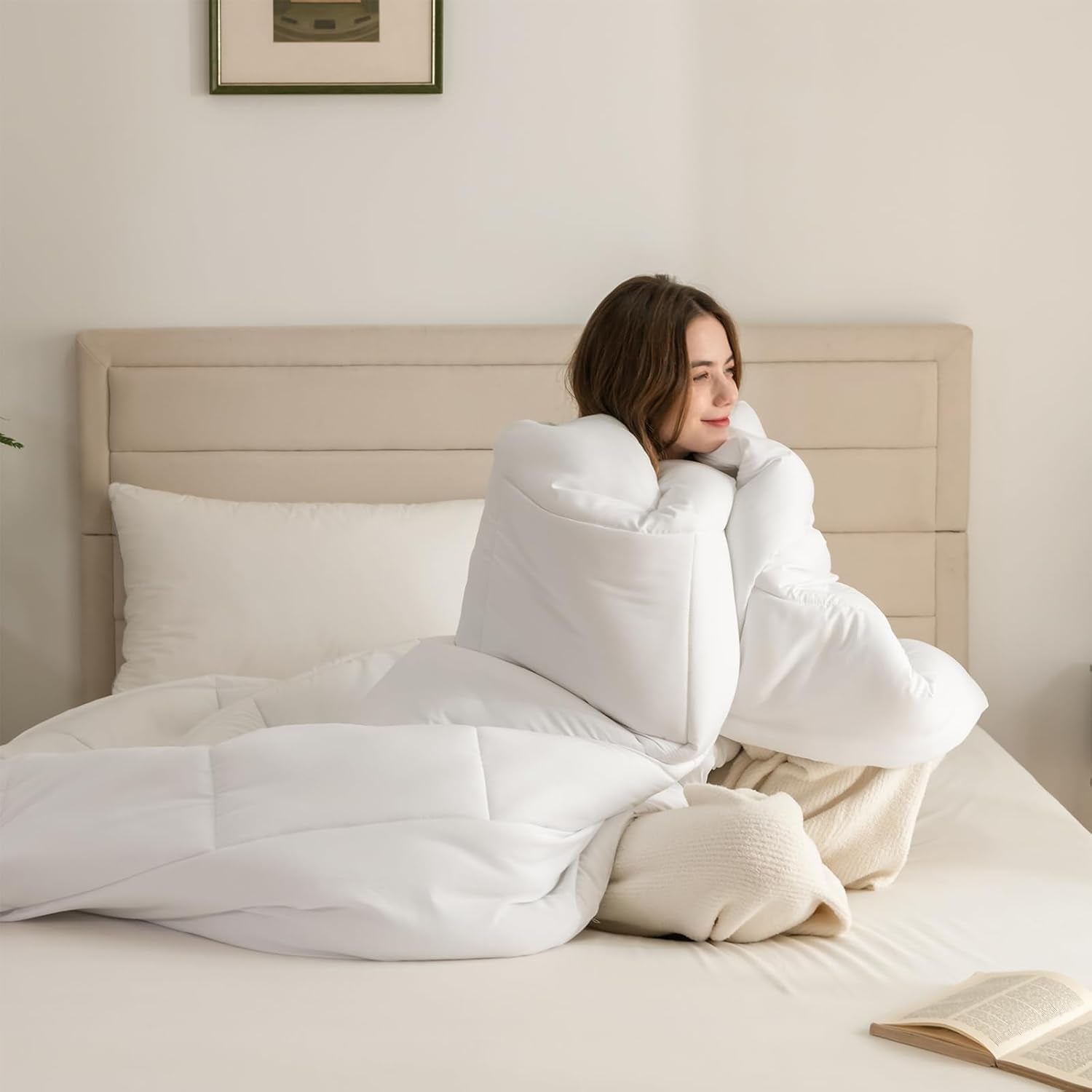 Good Nite Juego de Cama Individual, 15 Tog, Calor Invernal, Cama Individual, Poliéster Suave, Fibra Hueca, Sábanas Blancas con Tiras en las Esquinas, Lavable a Máquina (Blanco, 15 Tog, 130 X 150 cm) Naty Shop Quilts & Quilts