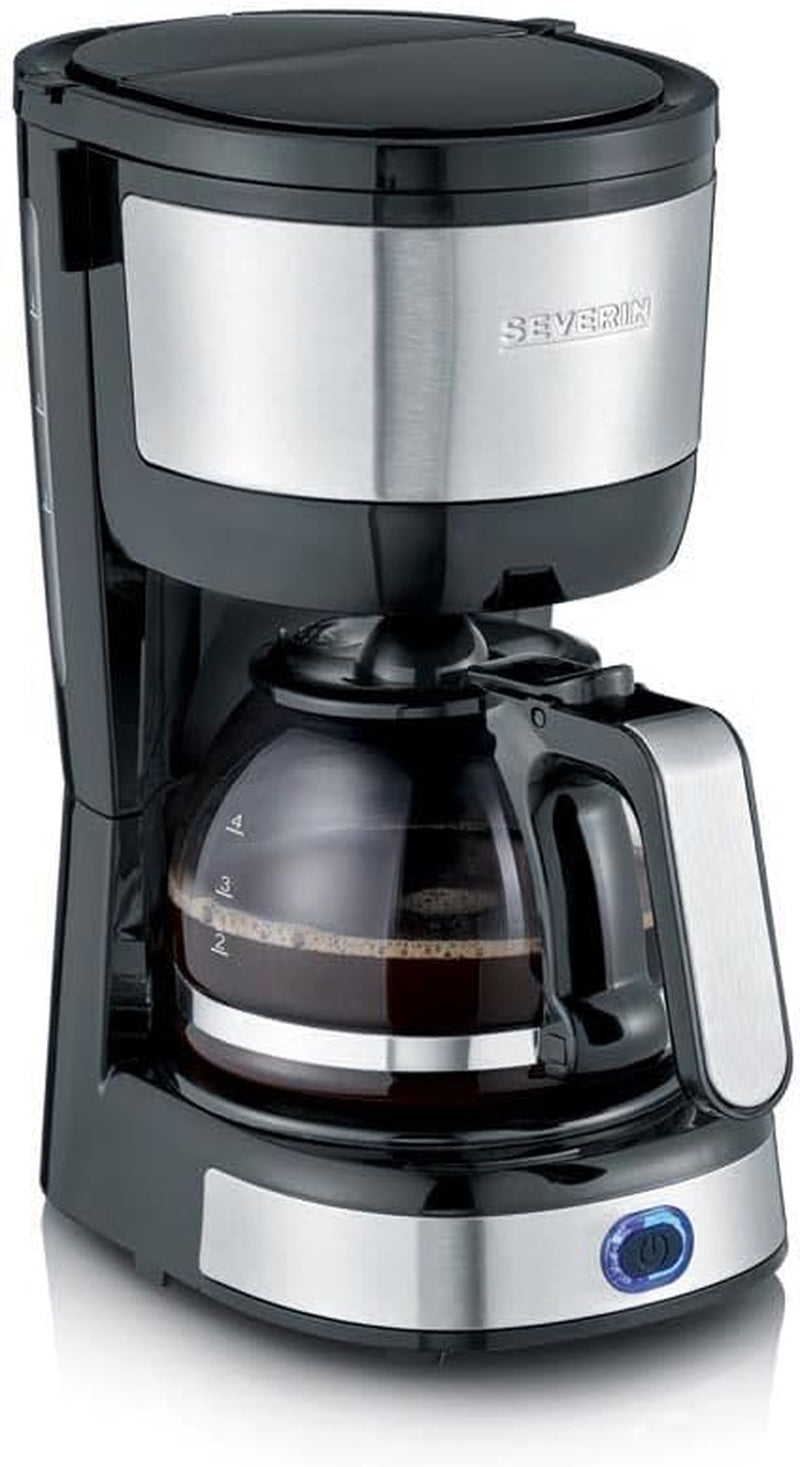 SEVERIN Cafetera espresso compacta, café aromático con cafetera para hasta 4 tazas, cafetera espresso con filtro y filtro oscilante permanente, acero inoxidable/negro, KA 4808