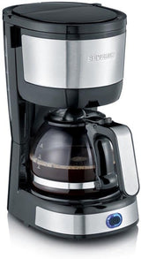 SEVERIN Cafetera espresso compacta, café aromático con cafetera para hasta 4 tazas, cafetera espresso con filtro y filtro oscilante permanente, acero inoxidable/negro, KA 4808