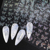 6 Blatt Schmetterling Nagelsticker Selbstklebend Laser Silber Schmetterlings Nagelaufkleber 3D Aurora Silber Schwarz Schmetterlinge Nagel Pegatinas Frühling Nageldesign Nail Sticker Nail Art Zubehör