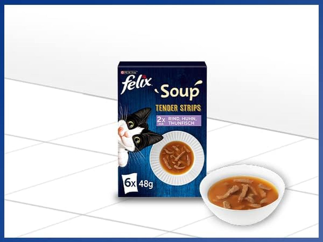 Tiras de sopa Felix, sopa para gatos, variedad mixta, paquete de 8 (8 x 6 sobres de 48 g cada uno)