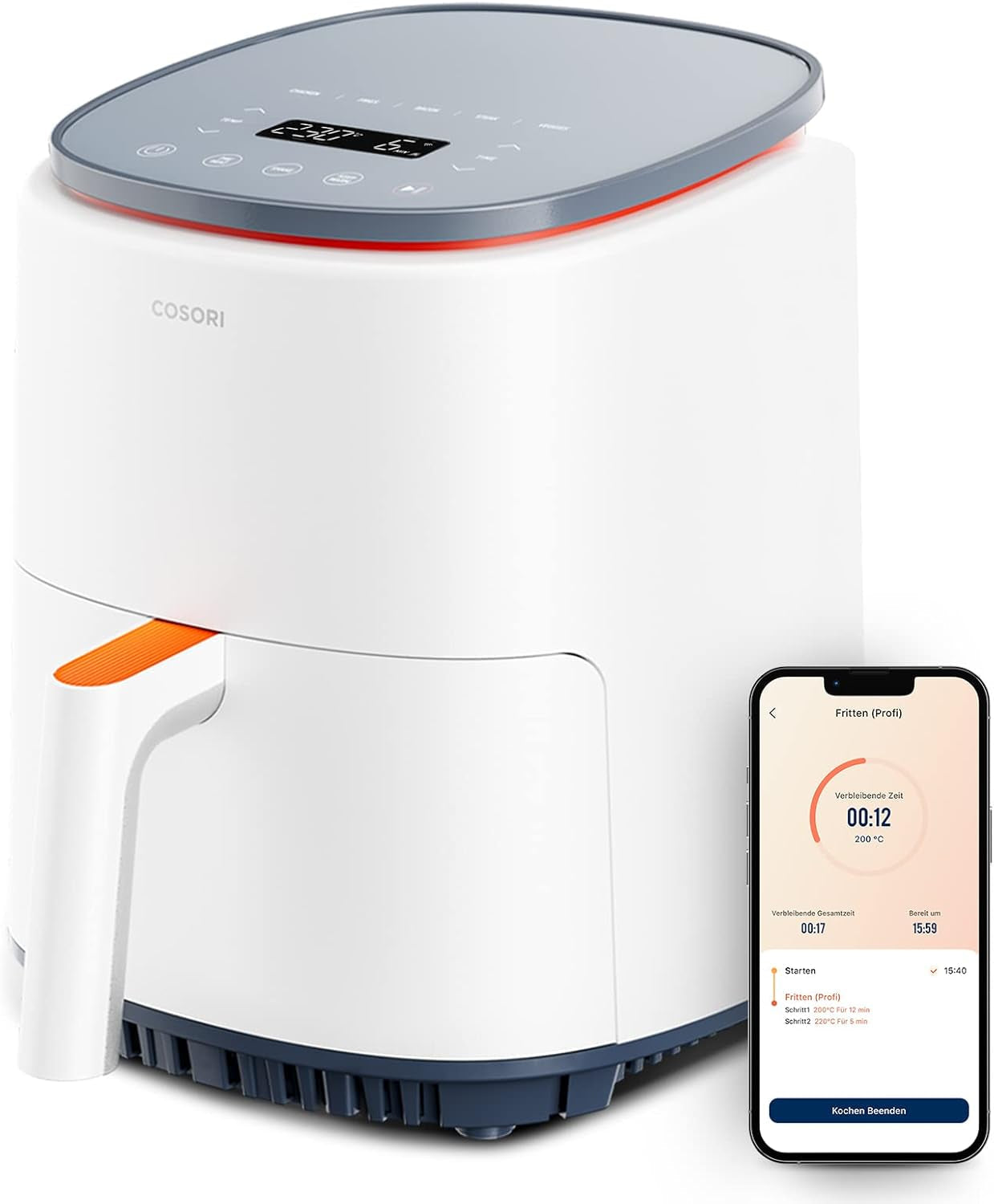COSORI Freidora de Aire Caliente Airfryer, Freidora de Aire 12 en 1 XXL 6,2L, Freidora de Aire Caliente con Ventana de Vista y Recordatorio de Revolver, 80 Recetas Electrodomésticos Naty Shop Blanco Perla 3,8L Compacta
