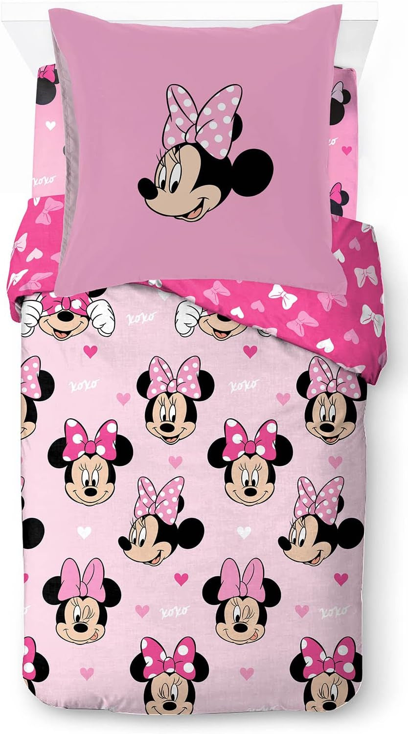 Ropa de cama infantil, Personajes Disney, 100% algodón Ropa de cama infantil Naty Shop Rosa - Minnie Mouse 135X200/80X80 (3 Piezas)