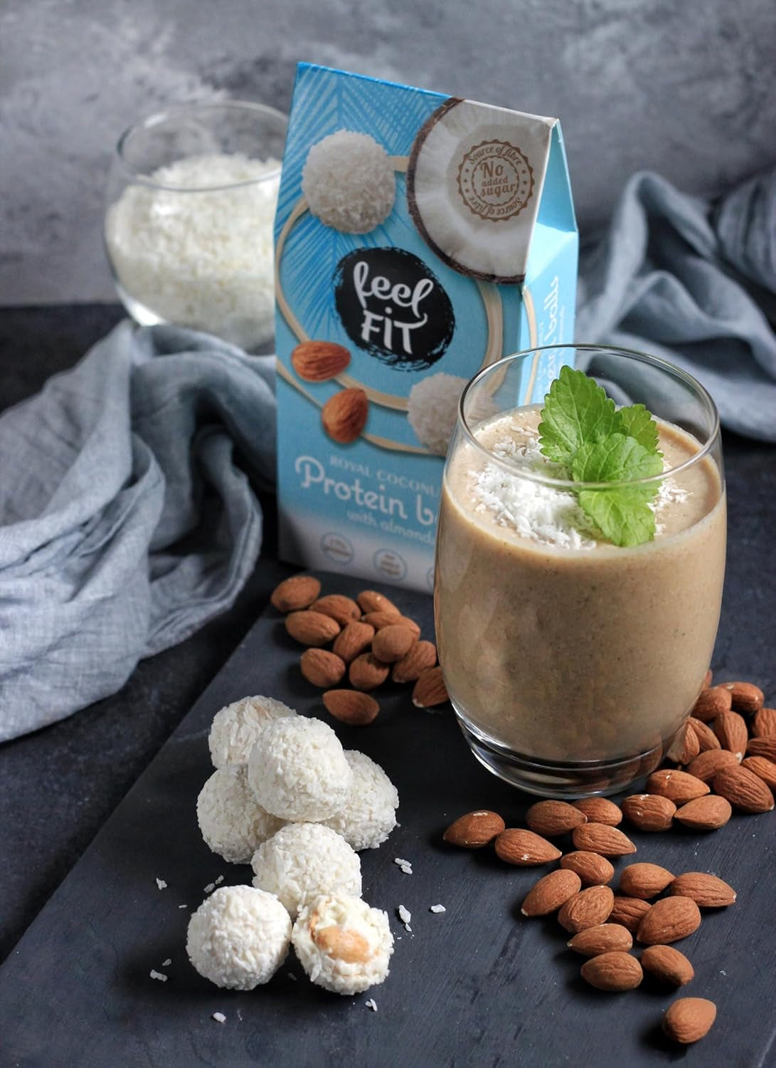 Bombones de coco con almendras sin azúcar, siéntete FIT, sin azúcares añadidos, 17% proteína, 63 g