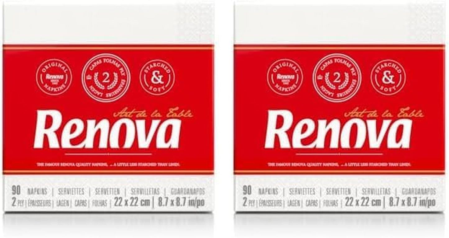Servilletas de papel Renova, estilo cóctel de mesa blanca, 90 servilletas (paquete de 2)