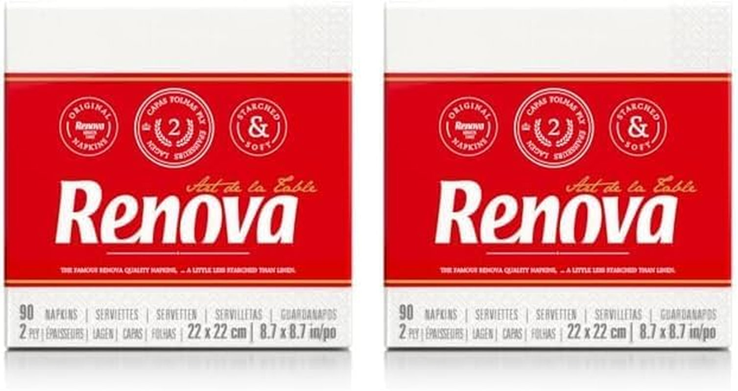 Servilletas de papel Renova, estilo cóctel de mesa blanca, 90 servilletas (paquete de 2)