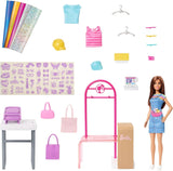 Barbie Fashion Boutique Playset - Muñeca con patrón de aluminio, más de 150 looks originales, incluye 2 blusas y 5 sábanas de aluminio, perchero y lector de tarjetas de crédito, a partir de 3 años, HKT78