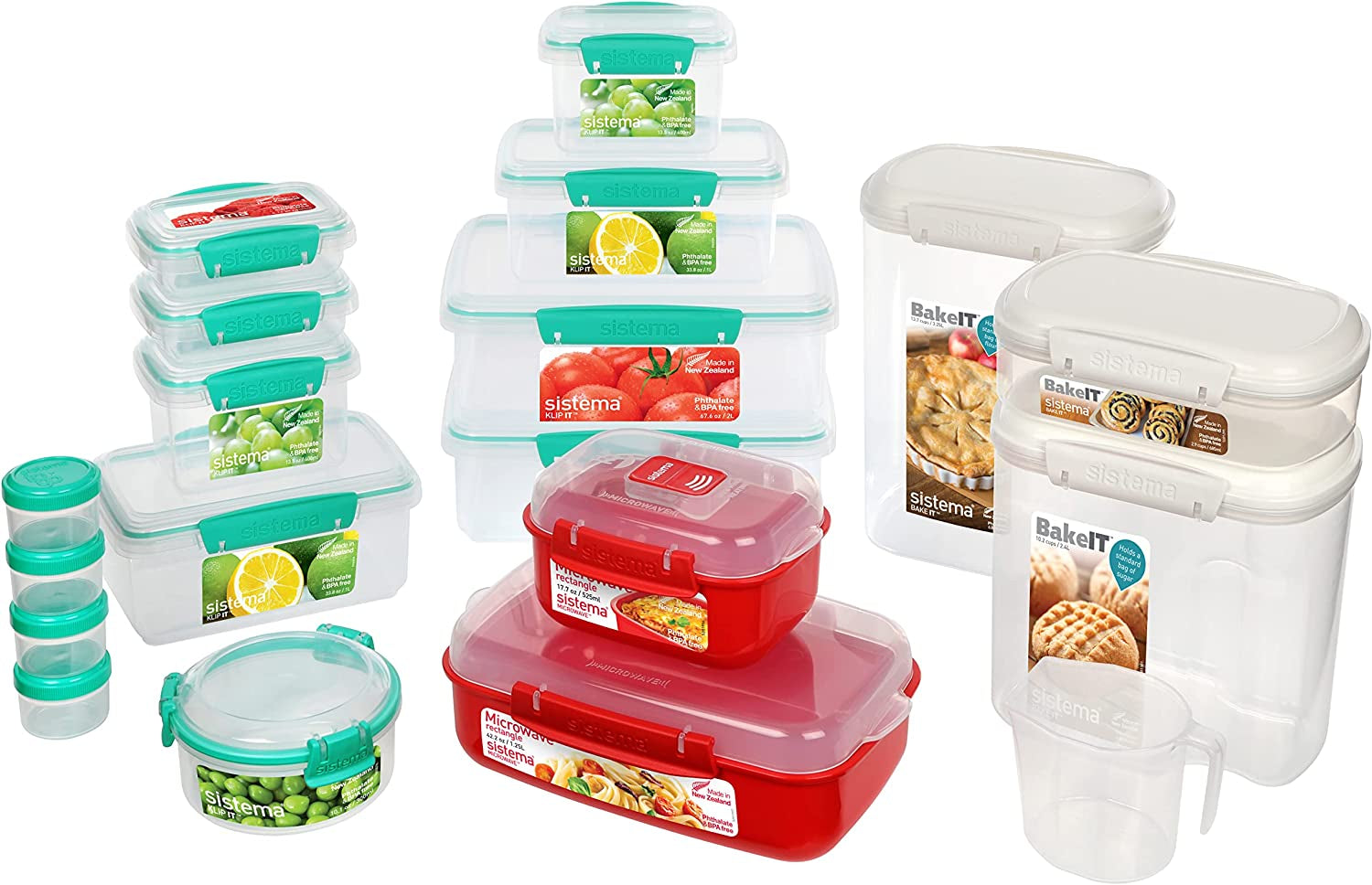 KLIP IT System Contenedor de almacenamiento, paquete de 6 cajas de almacenamiento de alimentos Naty Shop Paquete básico de cocina de colores mezclados
