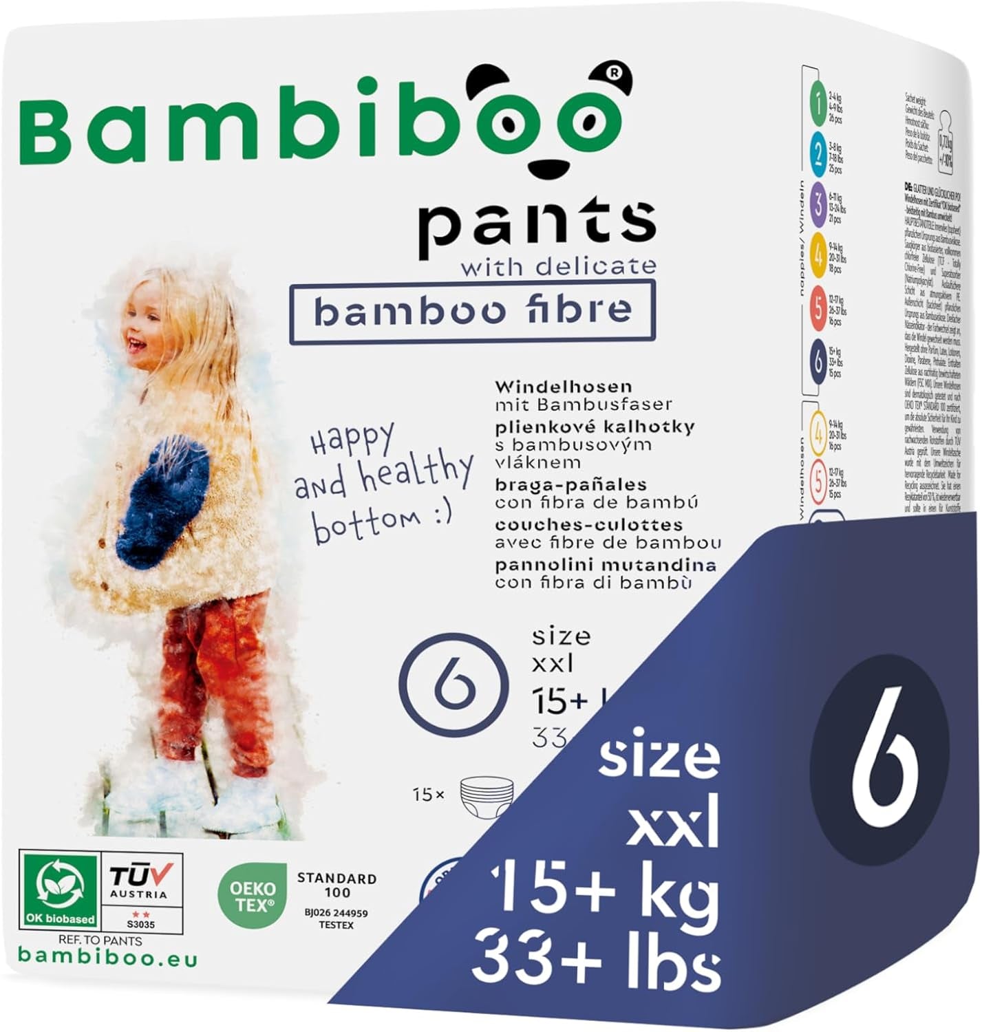 Bambiboo Pañales Desechables, Respetuosos con la Piel, Fibra de Bambú Fina - Bragas para Pañales para Bebé - Fundas para Pañales Desechables - Protección para la Piel Sensible - Altamente Absorbente - Talla 4 (Maxi), 16 Piezas