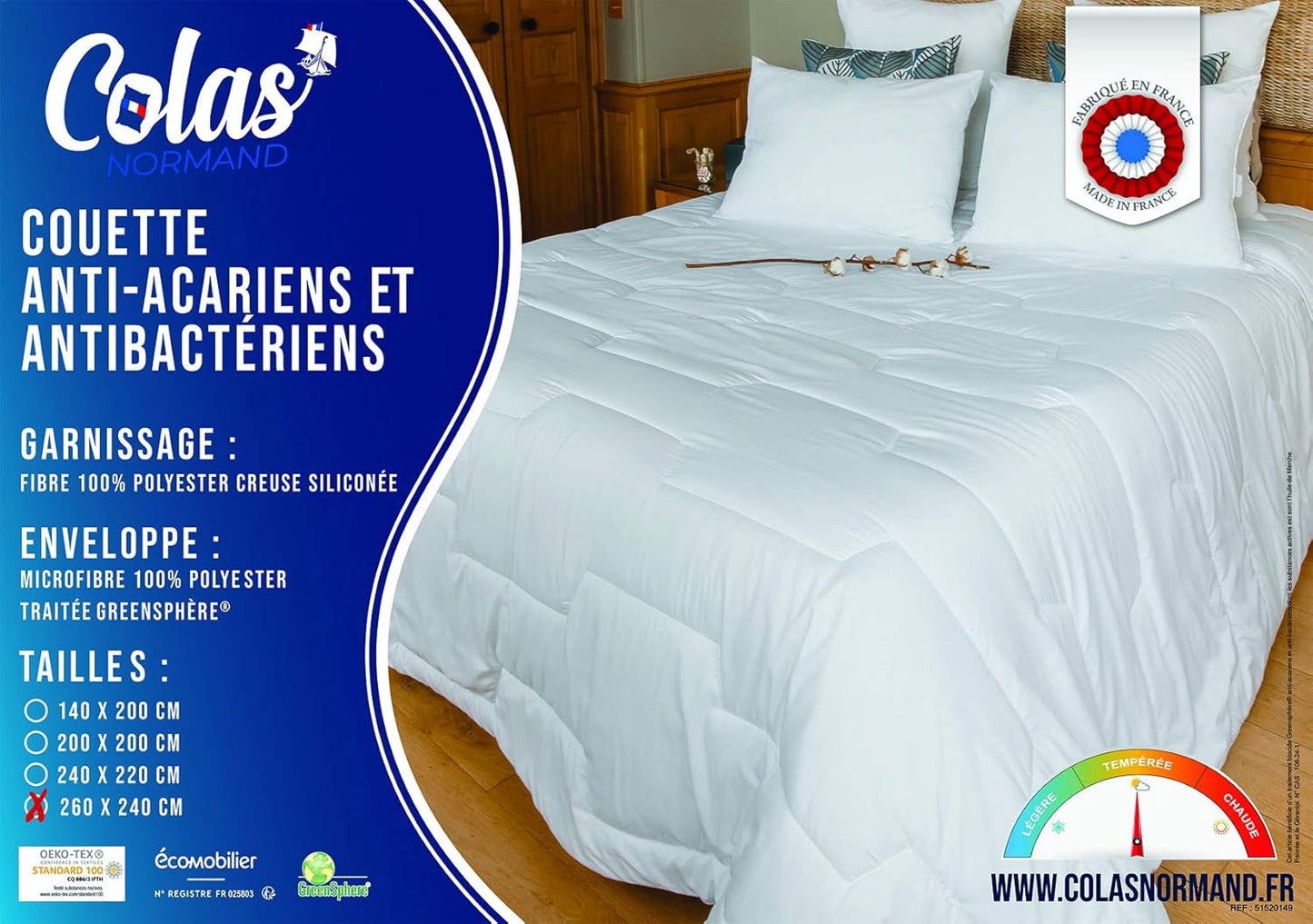 COLAS NORMAND edredón antiácaros y antibacteriano, ligero, 260 X 240 cm, efecto duradero, perfecta higiene, microfibra, suave y confortable, lavable, blanco 53130250 Edredones y edredones Naty Shop