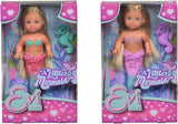 Simba 105733424 - Evi Love The Little Mermaid, surtido de 2 formas, solo se entregará UN artículo, Evi como sirena, aleta de cola móvil, con caballito de mar, muñeca de moda de 12 cm, edades 3+