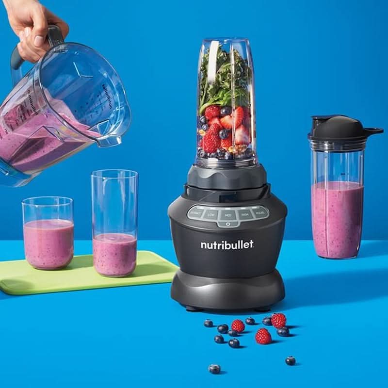 Nutribullet Batidora de tamaño completo, batidora eléctrica, batidora multifunción Stabmixer, batidora profesional, potencia de 1000 vatios, vaso de 1,6 l, gris, NBF450DG Cocina Naty Shop