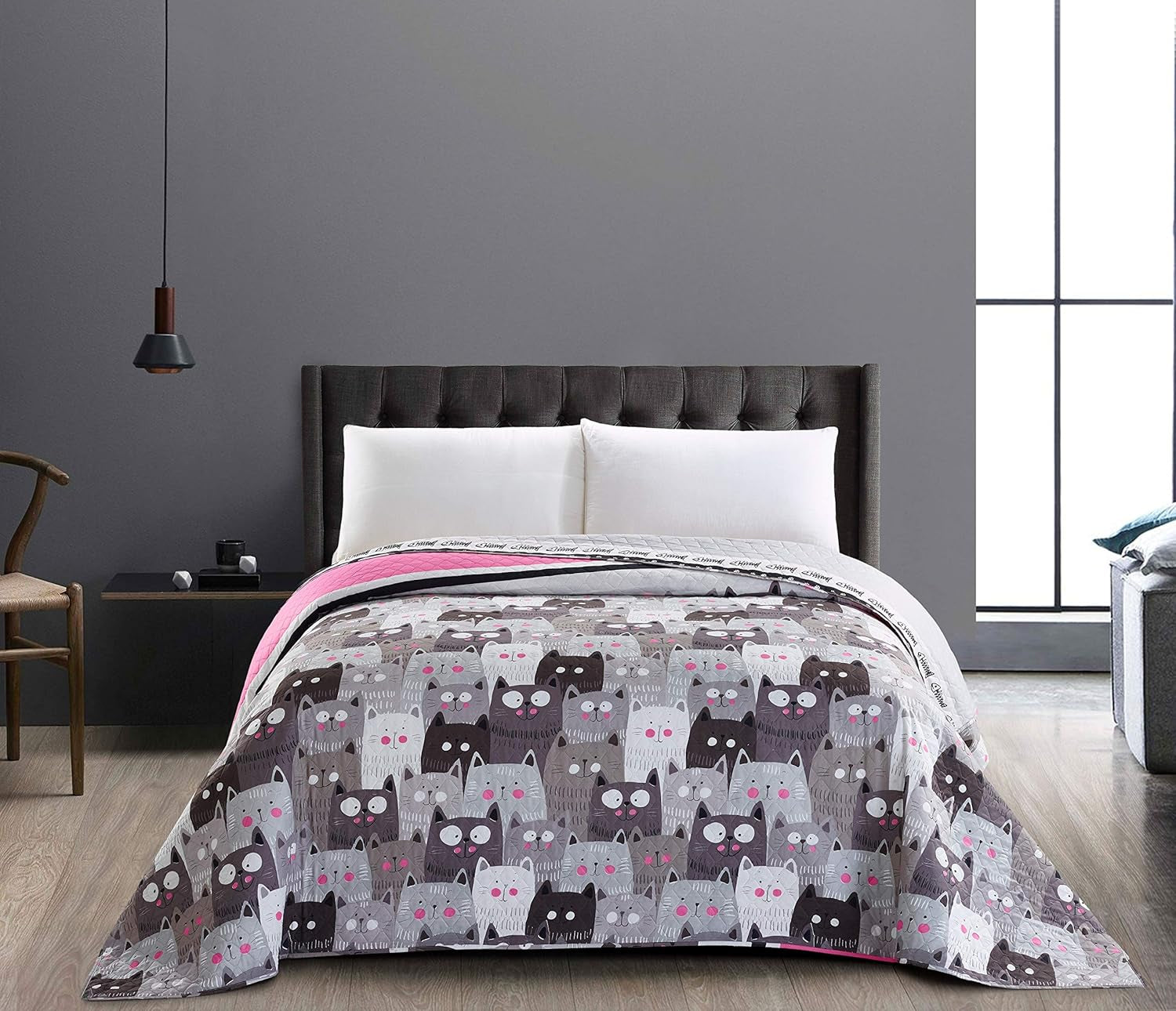 Decoking 32350 Colcha 220X240 Cm Colcha de microfibra de doble cara fácil de mantener Beige Marrón claro Marrón cacao Gris Acero Antracita Grafito Negro Blanco Rosa Gatos Invasión de gatos Camas y mantas Beuche den DecoKing-Store