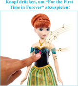 Mattel Toys Disney Frozen Anna Singing Fashion Doll con un atuendo icónico canta "Por primera vez" de la película de Disney en inglés, francés, alemán, italiano, JDL59