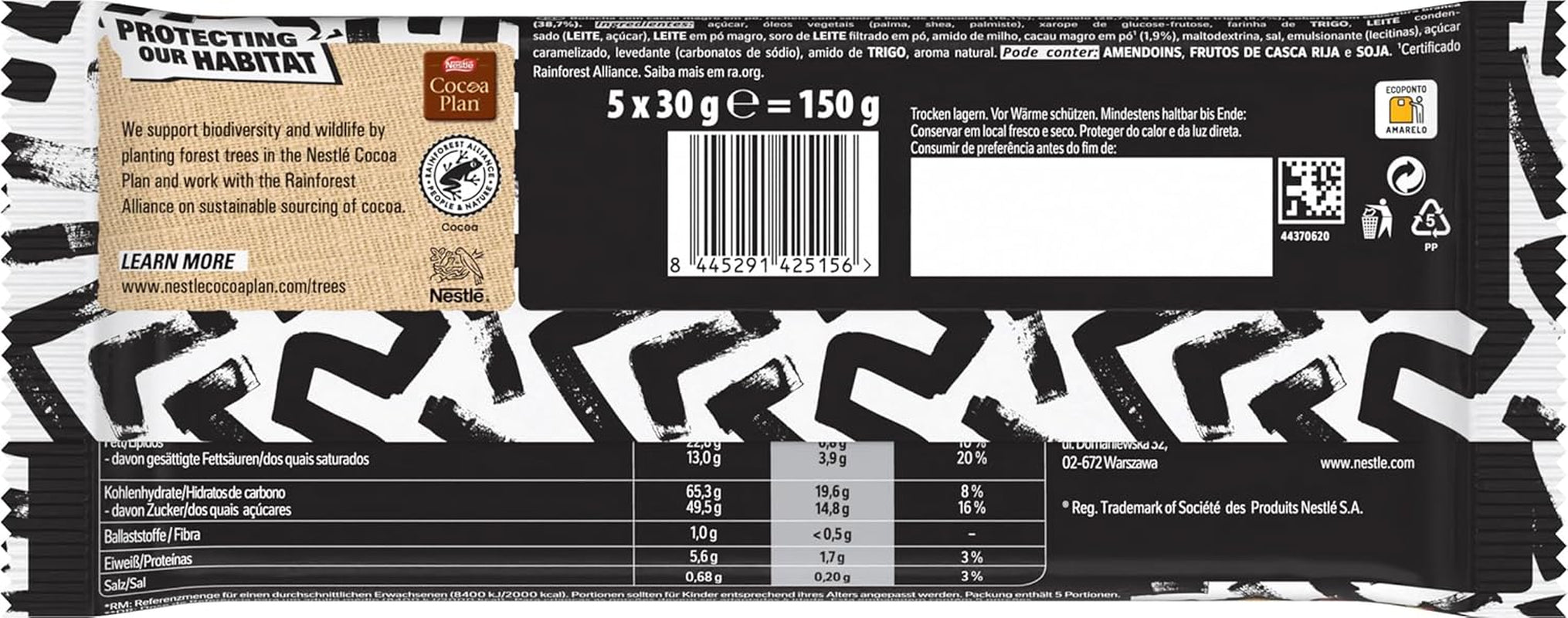 Tableta de chocolate LION Black & White, un snack de sabor intenso, chocolate crujiente y chips crujientes, relleno de brownie, una experiencia deliciosa y única, 1 paquete (5 x 30g)