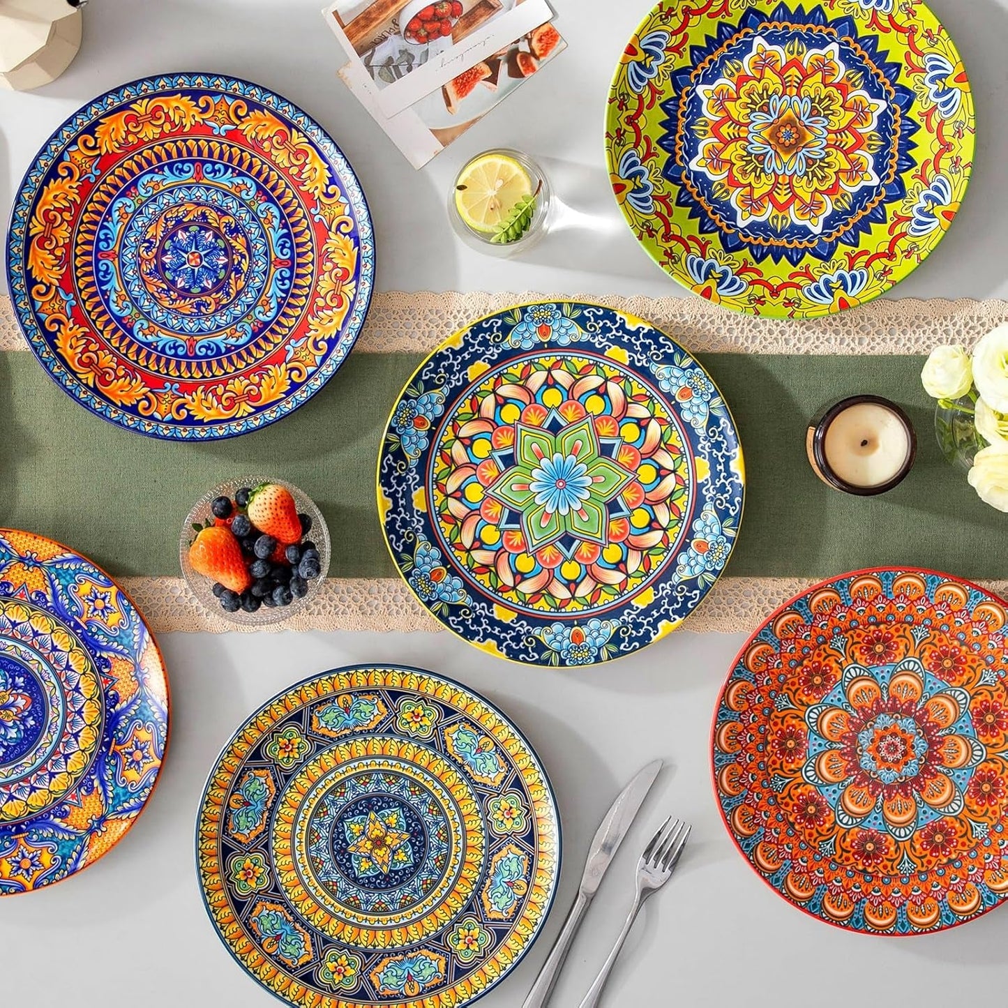 Juego de platos llanos para 6 personas, juego de platos vancasso KRVI para 6 personas, juego de platos Ø 27 cm, apto para lavavajillas y microondas, platos de pasta, platos de desayuno, platos para tartas