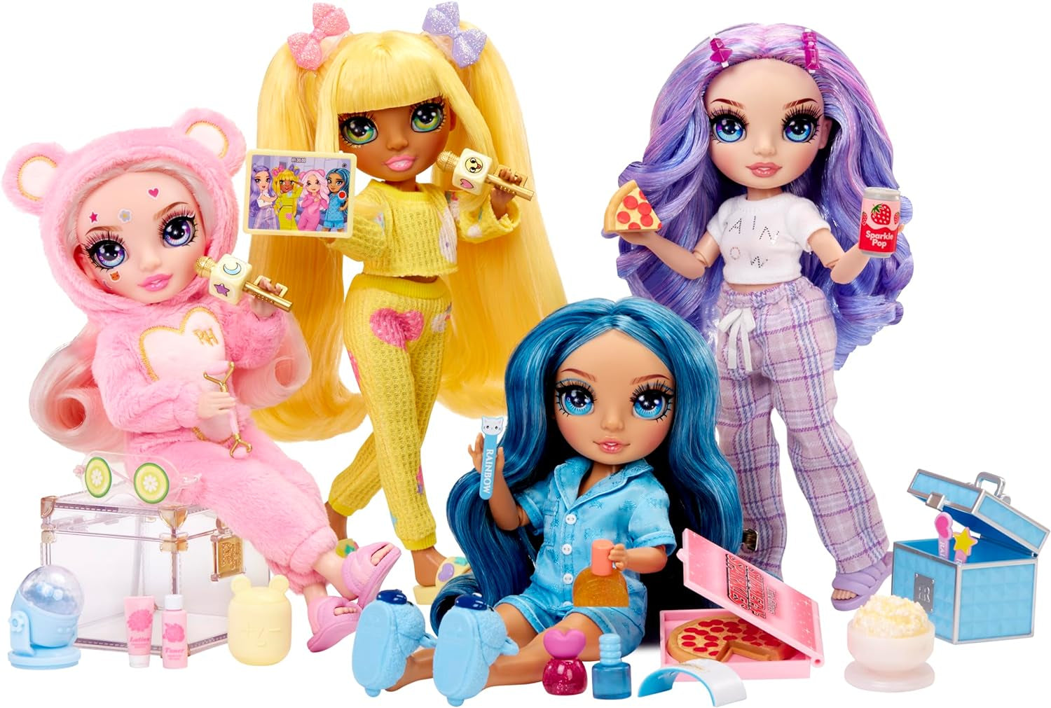 Muñeca Rainbow High Junior High PJ Party - Violeta - 22 cm con mono mullido, zapatillas y accesorios de juego - Juguete para niños - Ideal para 4-12 años