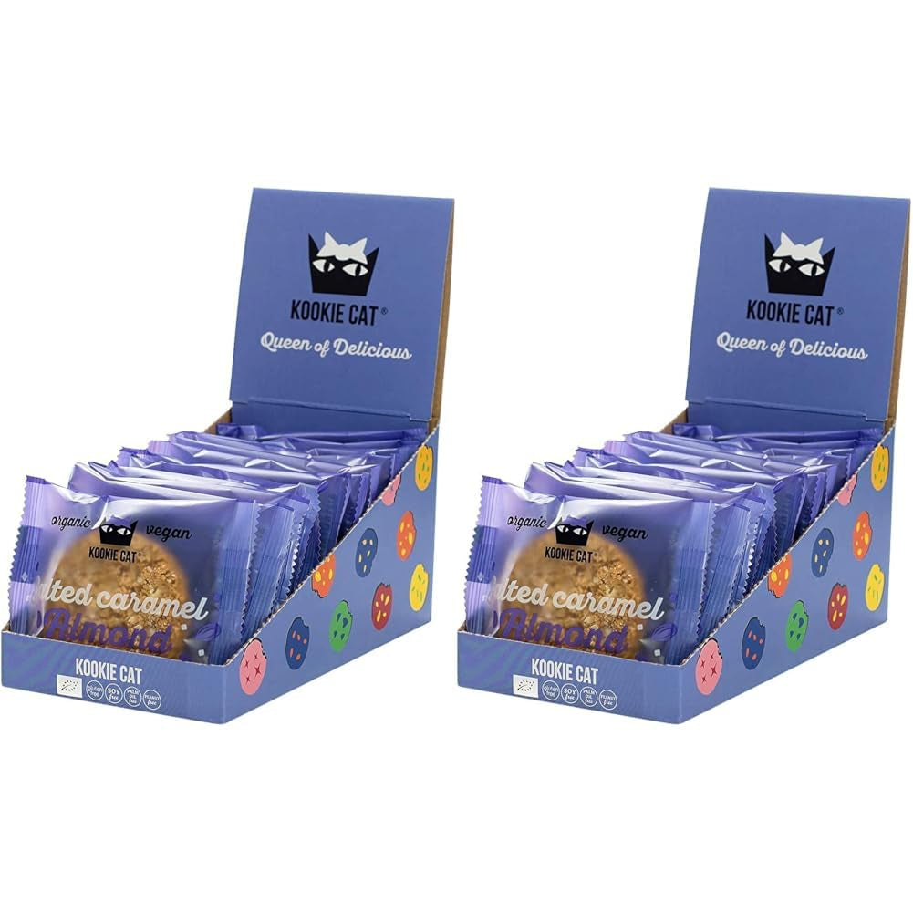 Galletas veganas de almendras y caramelo saladas - Avena de almendras orgánicas, sin gluten, envueltas individualmente, sin soja - Paquete múltiple de 12 x 50 g (paquete de 2)