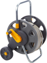 HOZELOCK - Enrollador de manguera Plus 50 M (Ø 12,5 mm) montado: Capacidad máxima 60 m, estable y robusto para uso general, montado con 50 m de manguera, 1 boquilla pulverizadora + conectores [2435R0000]