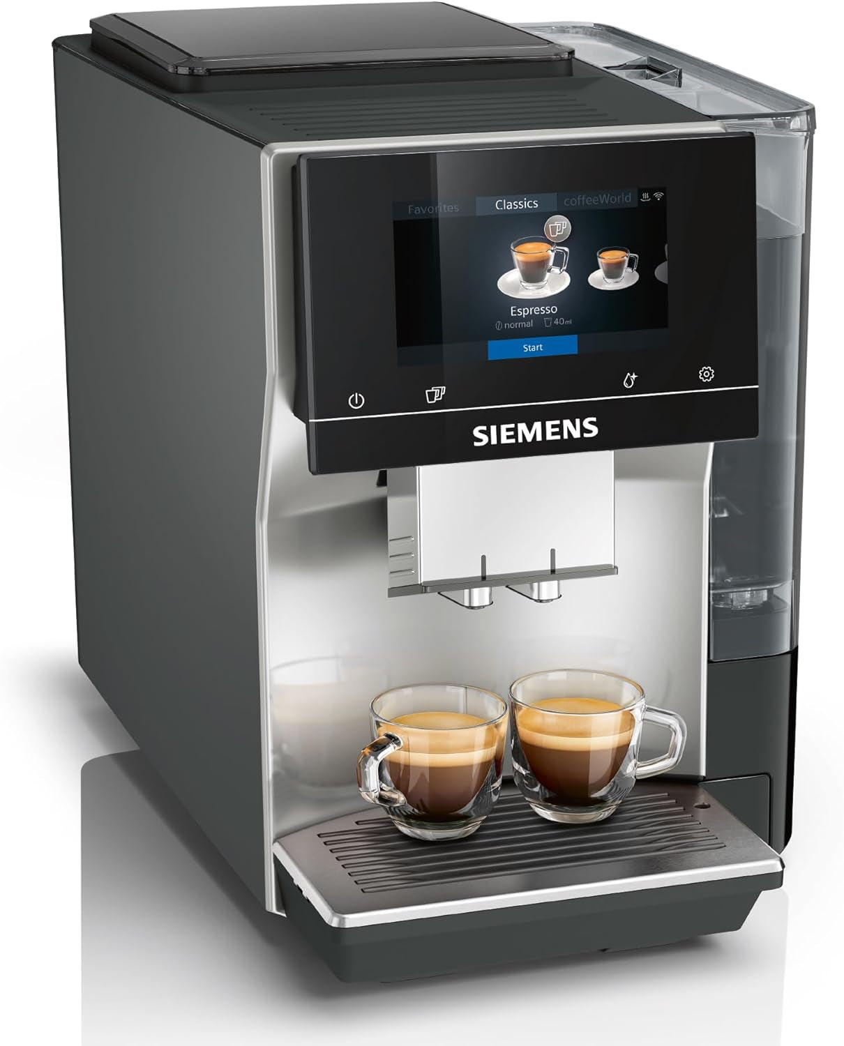 Cafetera espresso automática Siemens EQ700 classic TP715D01, control por aplicación, preparación en frío, pantalla táctil intuitiva, hasta 10 creaciones de café individuales como favoritas, limpieza automática con vapor, 1500 W, gris plateado