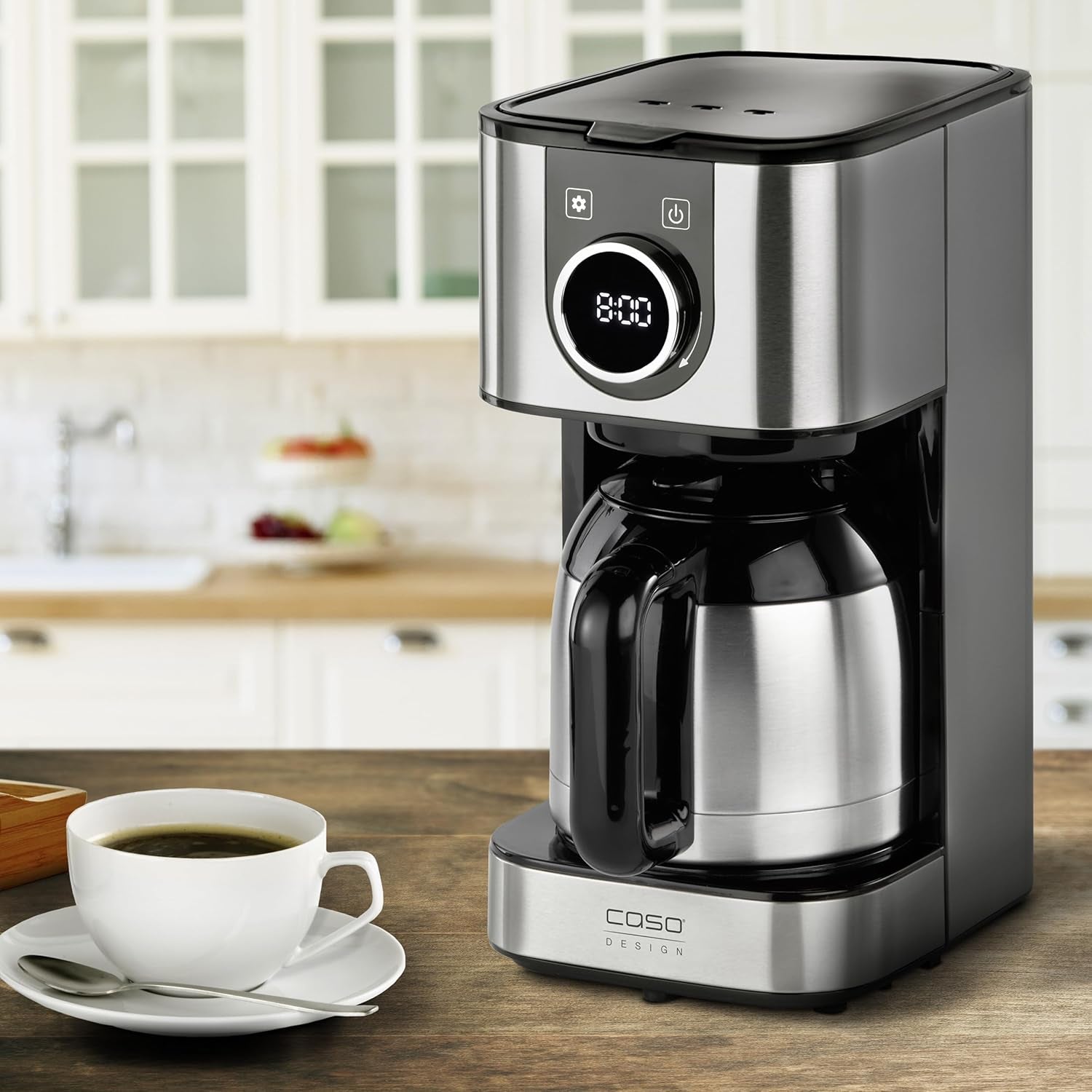 Cafetera CASO Selection C 10 Thermo Design – Carcasa de acero inoxidable, jarra isotérmica de 1,2 l (10 tazas), controles táctiles y temporizador, función Aroma PLUS, filtro permanente, filtro antigoteo
