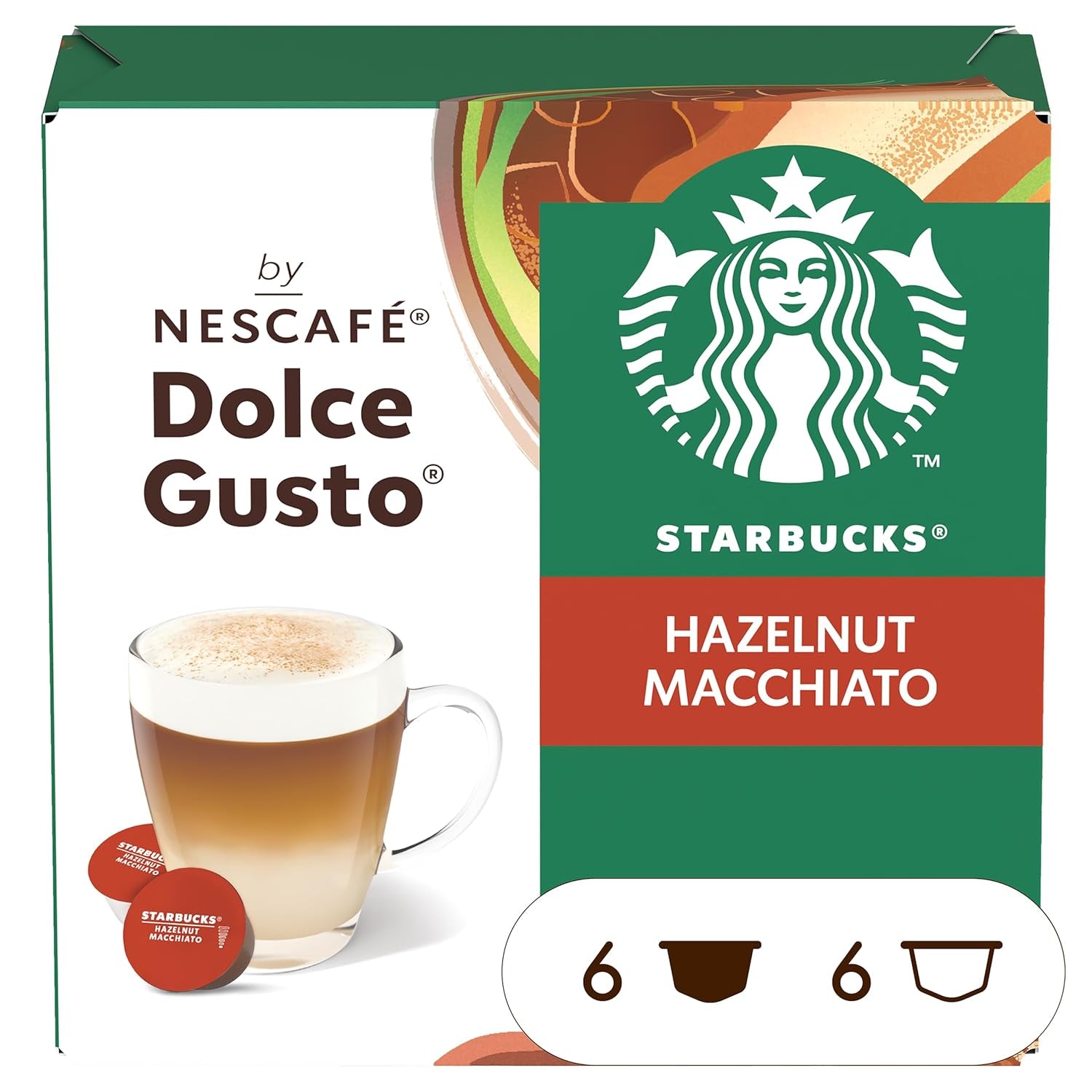 STARBUCKS Hazelnut Macchiato de Nescafé Dolce Gusto, Dunkle Röstung, Kaffeekapseln 6 x 12 (72 Kapseln)
