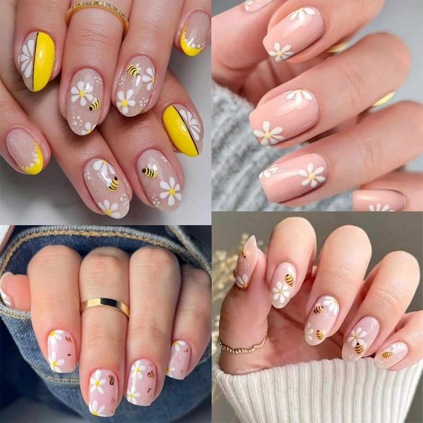 3 Stück Nagelsticker Set-Selbstklebende Nagelfolie Mit Blumen- Und Bienenmotifen-Nail Art Sticker Für Kreatives Nageldesign-Nageltattoos Und Zubehör
