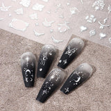 Pegatinas de uñas metálicas plateadas 3D, pegatinas de uñas para mujeres, estrella, luna, sol, láminas para uñas, pegatinas autoadhesivas, pegatinas de uñas de mariposa, pegatinas de uñas, accesorios de diseño de uñas, 8 piezas