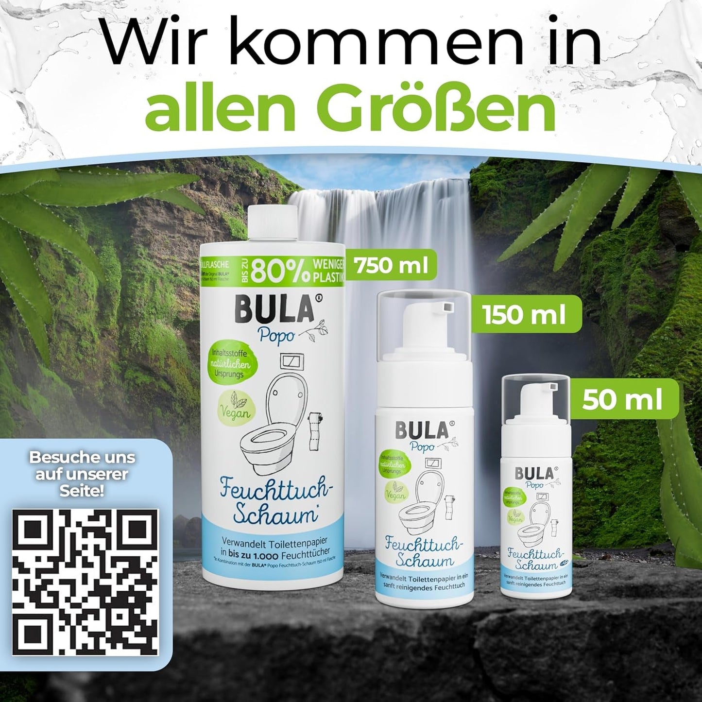 Botella de recambio BULA® Popo (750 ml) ¡SOLO PARA RELLENAR nuestras botellas de 150 ml y 50 ml! | ¡Reemplaza hasta 1000 toallitas! | Con ingredientes de origen natural