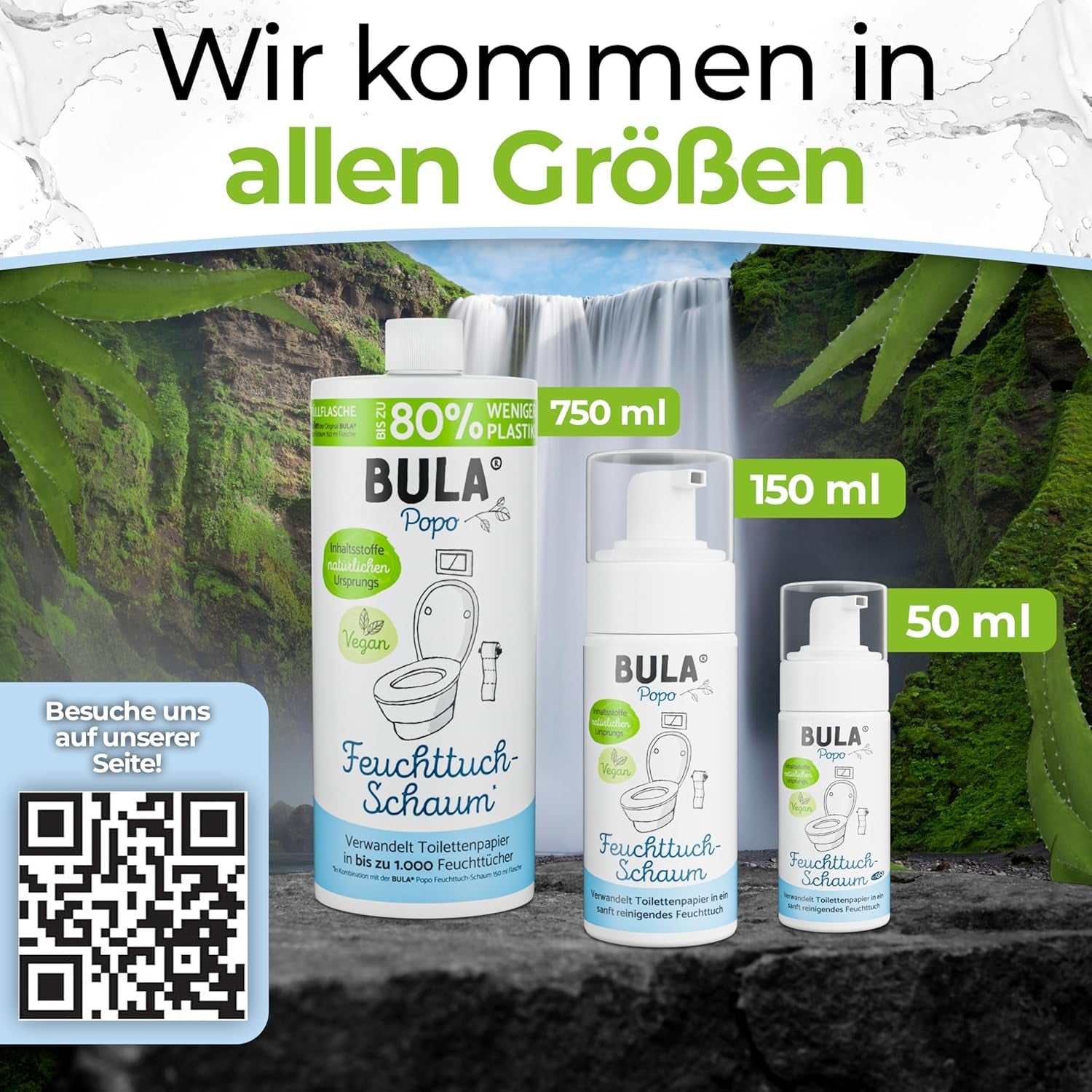 Botella de recambio BULA® Popo (750 ml) ¡SOLO PARA RELLENAR nuestras botellas de 150 ml y 50 ml! | ¡Reemplaza hasta 1000 toallitas! | Con ingredientes de origen natural