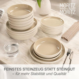 Moritz & Moritz CAVO vajilla de gres para 12 personas, 36 piezas - Moderno servicio de mesa en color arena - Juego combinado de fácil cuidado con platos y cuencos - Servicio de café