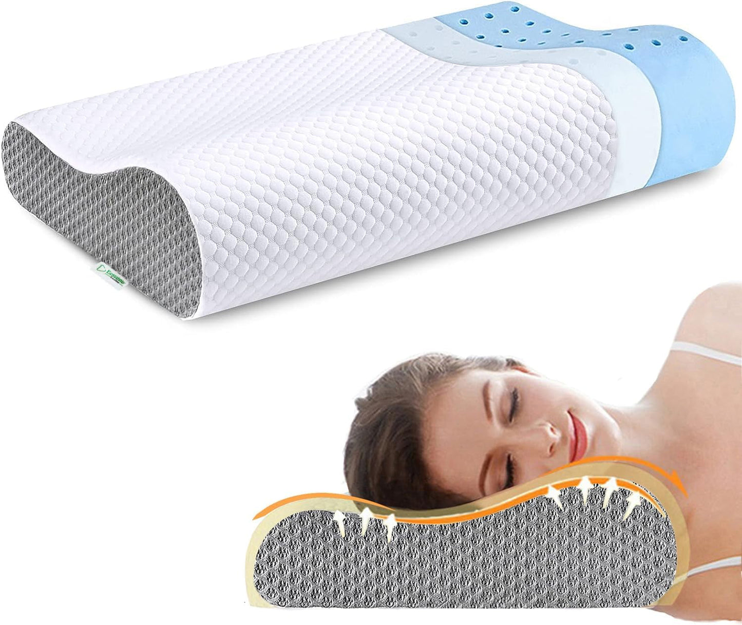 Almohada Viscoelástica Almohada, Almohada De Soporte Para El Cuello, Almohada Ergonómica Para El Cuello Para Diferentes Posiciones Para Dormir Con Funda Extraíble Almohadas Ortopédicas Cervicales Naty Shop Gris-Blanco