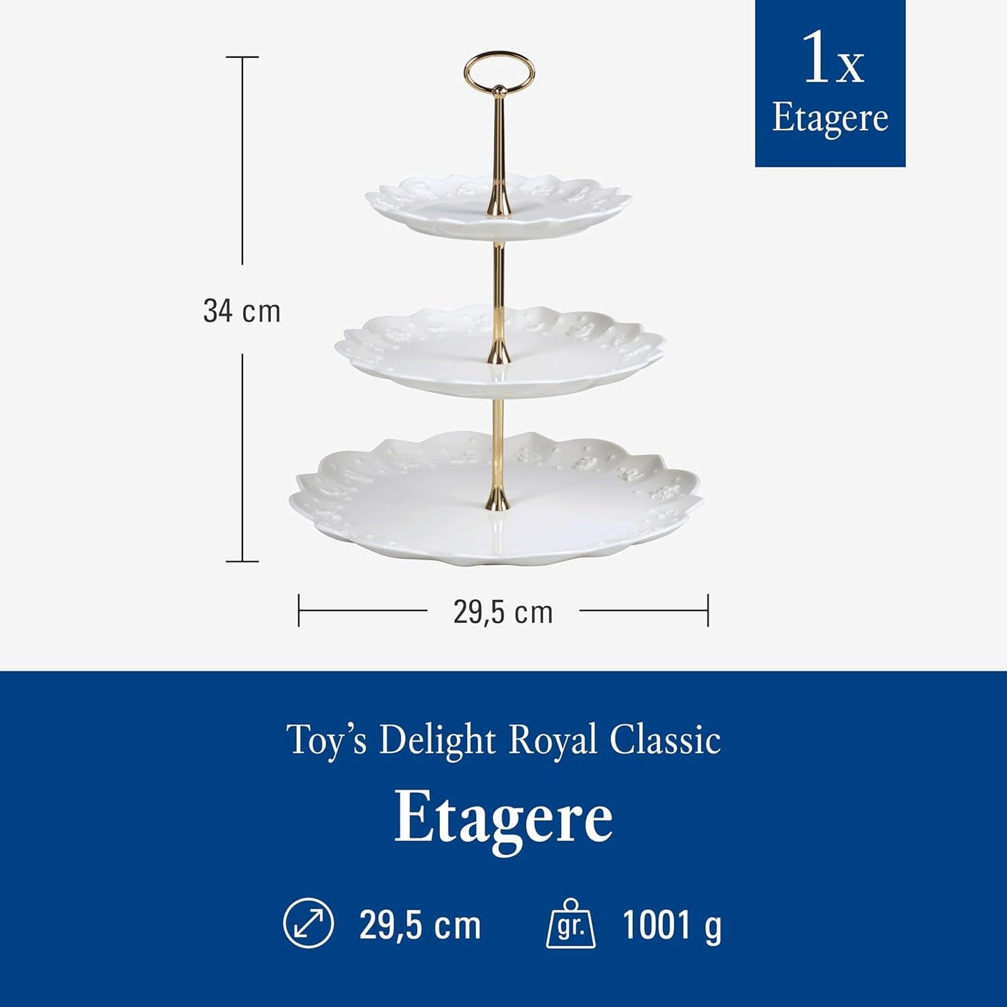 Villeroy & Boch Toys Delight Royal Classic estante, expositor escalonado decorativo para galletas, pasteles y trozos pequeños de tarta, porcelana premium, blanco
