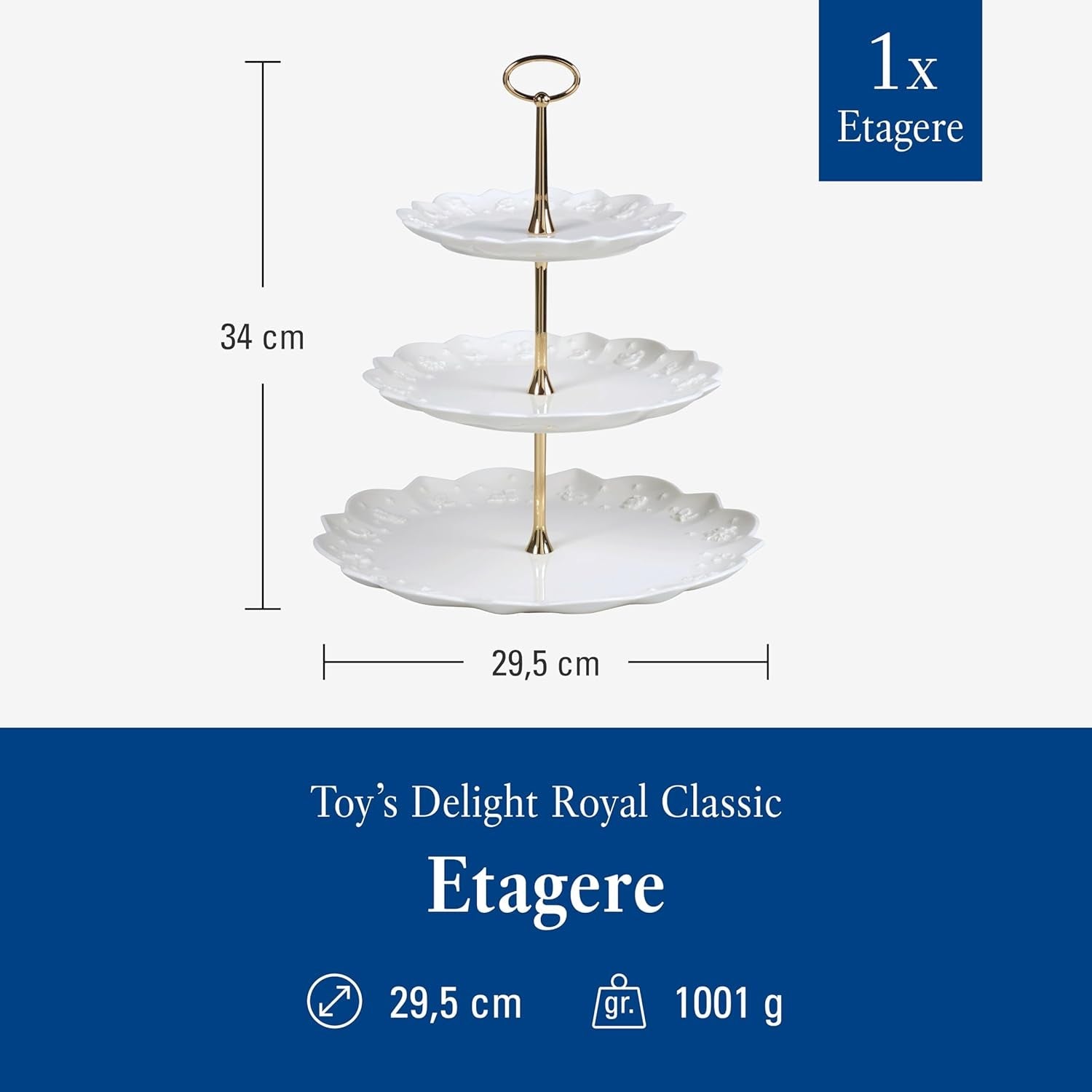 Villeroy & Boch Toys Delight Royal Classic estante, expositor escalonado decorativo para galletas, pasteles y trozos pequeños de tarta, porcelana premium, blanco