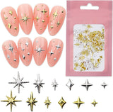 120 piezas de dijes de uñas de estrella dorada y plateada, uñas Y2K de estrella, dijes de uñas de estrella de metal, tamaños mixtos, tornillos para uñas, diseño de uñas de estrella, arte de uñas, dijes de estrellas 3D, decoración de uñas, dijes de uñas, accesorios para uñas